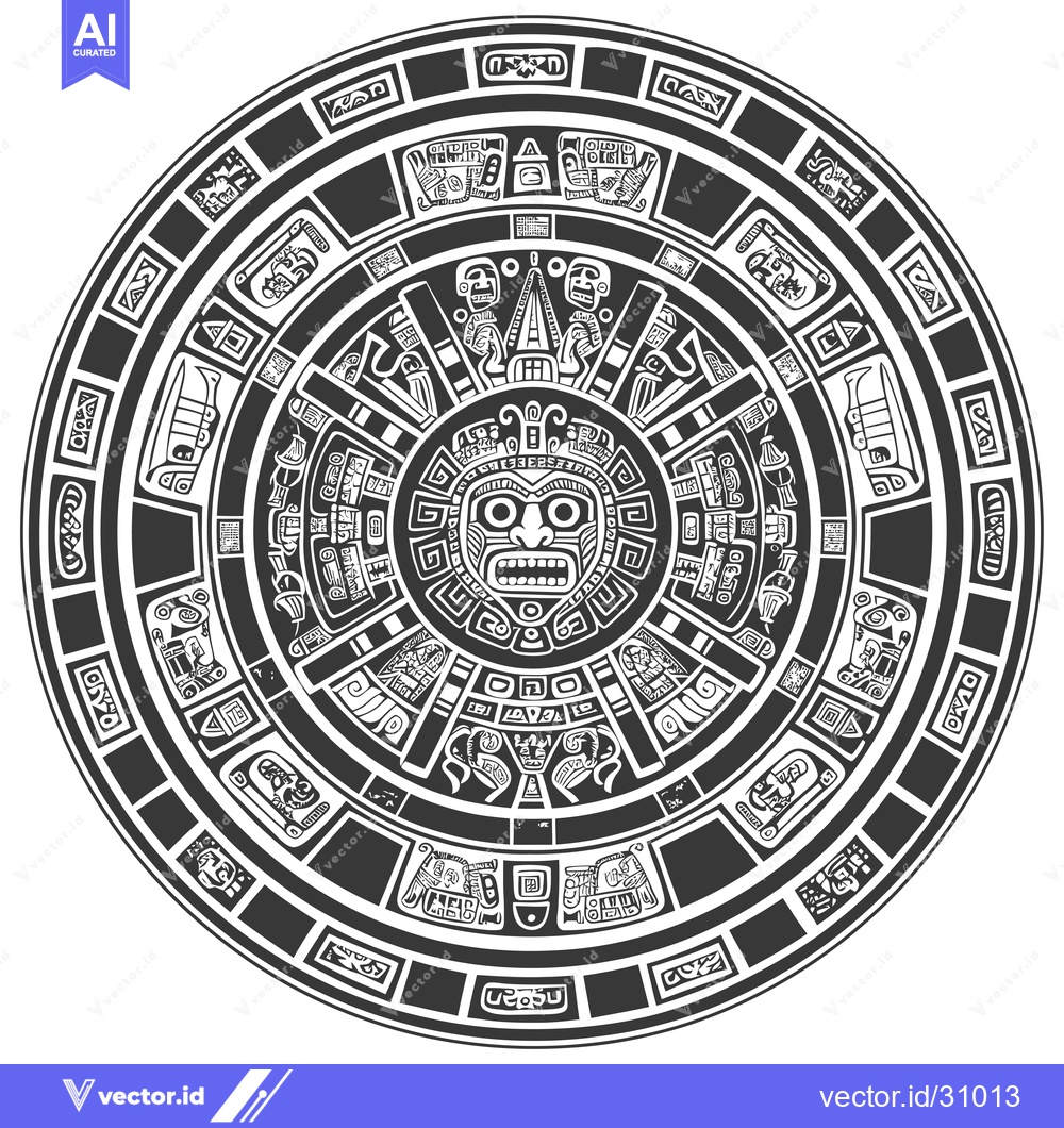 Premium Vector dari Circular Aztec Calendar with Central Deity and Glyphs