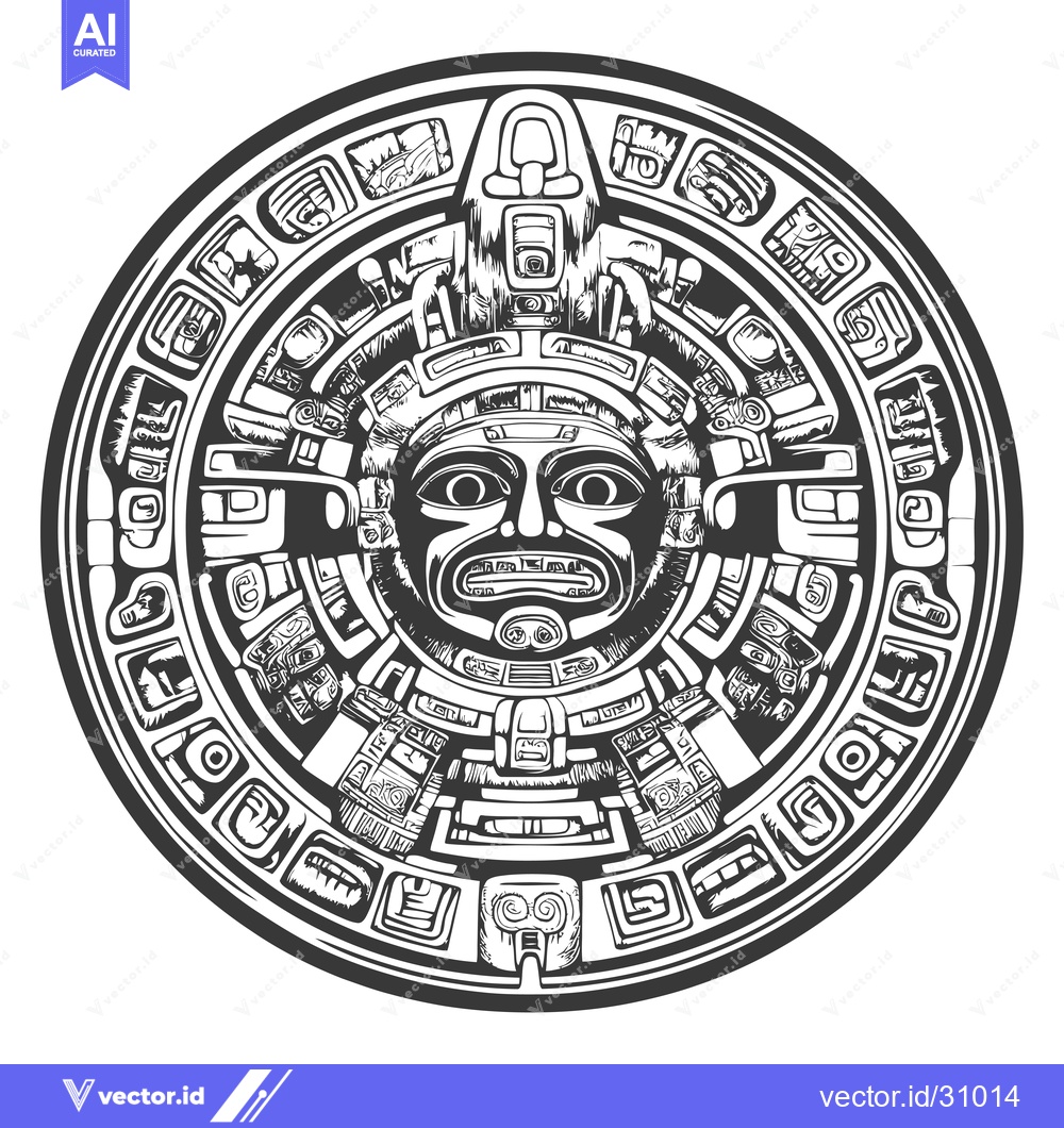 Premium Vector dari Circular Aztec Calendar with Central Deity and Glyphs