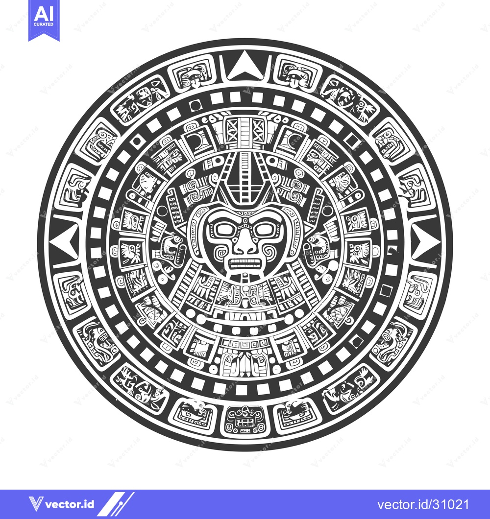 Premium Vector of Circular Aztec Calendar with Central Face