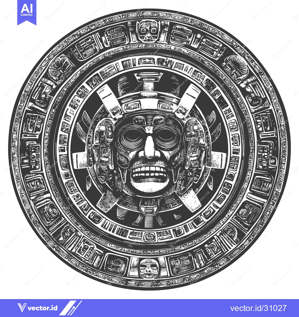Premium Vector dari Circular Aztec Calendar with Intricate Designs and a Central Deity Fac