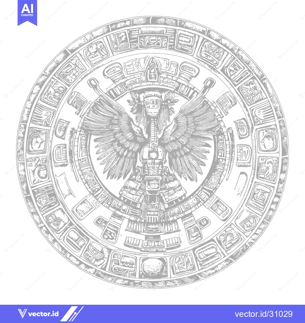 Premium Vector of Circular Aztec Calendar with Winged Figure