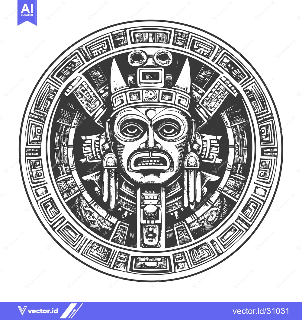 Premium Vector dari Circular Aztec Design Featuring a Deities Face