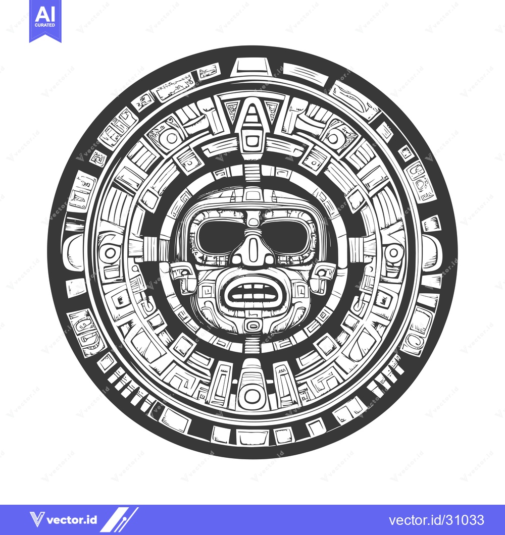 Premium Vector of Circular Aztec Design Featuring a Detailed Mask