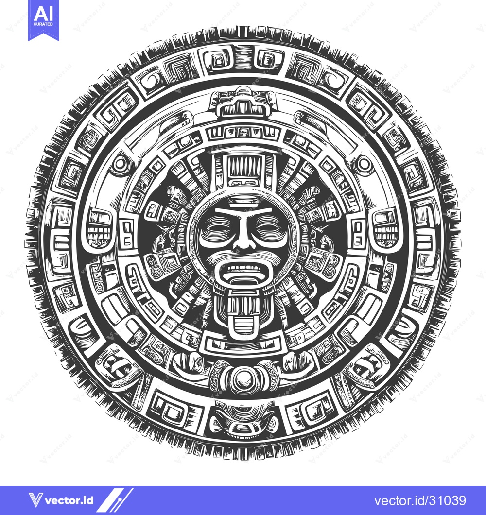 Premium Vector of Circular Aztec Design with a Central Deified Face