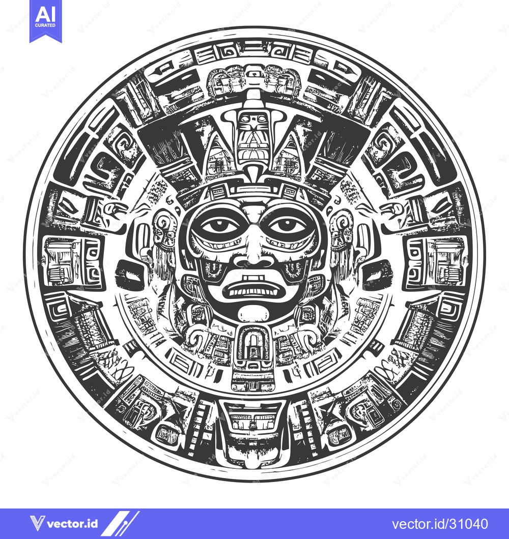 Premium Vector dari Circular Aztec Design with a Central Deity Face
