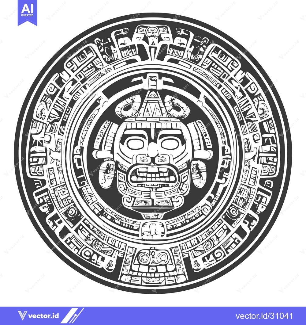 Premium Vector dari Circular Aztec Design with a Central Deity Face