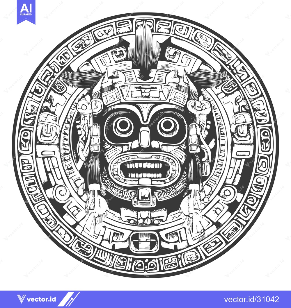 Premium Vector dari Circular Aztec Design with a Central Depiction of a Deity