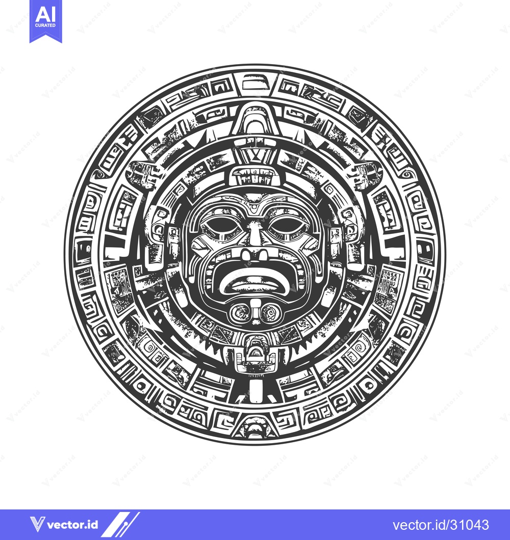 Premium Vector of Circular Aztec Design with a Central Face