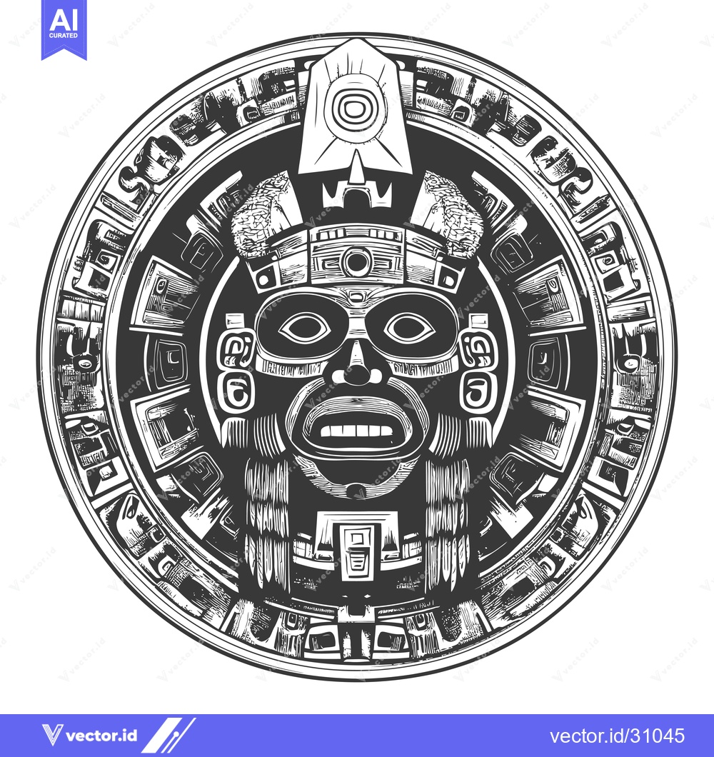 Premium Vector of Circular Aztec Design with a Central Mask