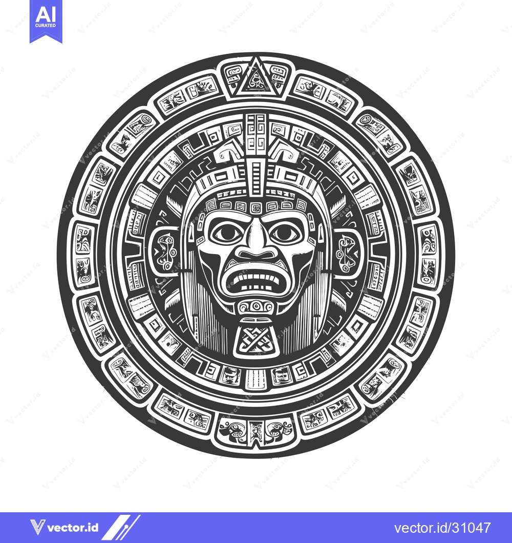 Premium Vector dari Circular Aztec Design with a Detailed Mask in the Center