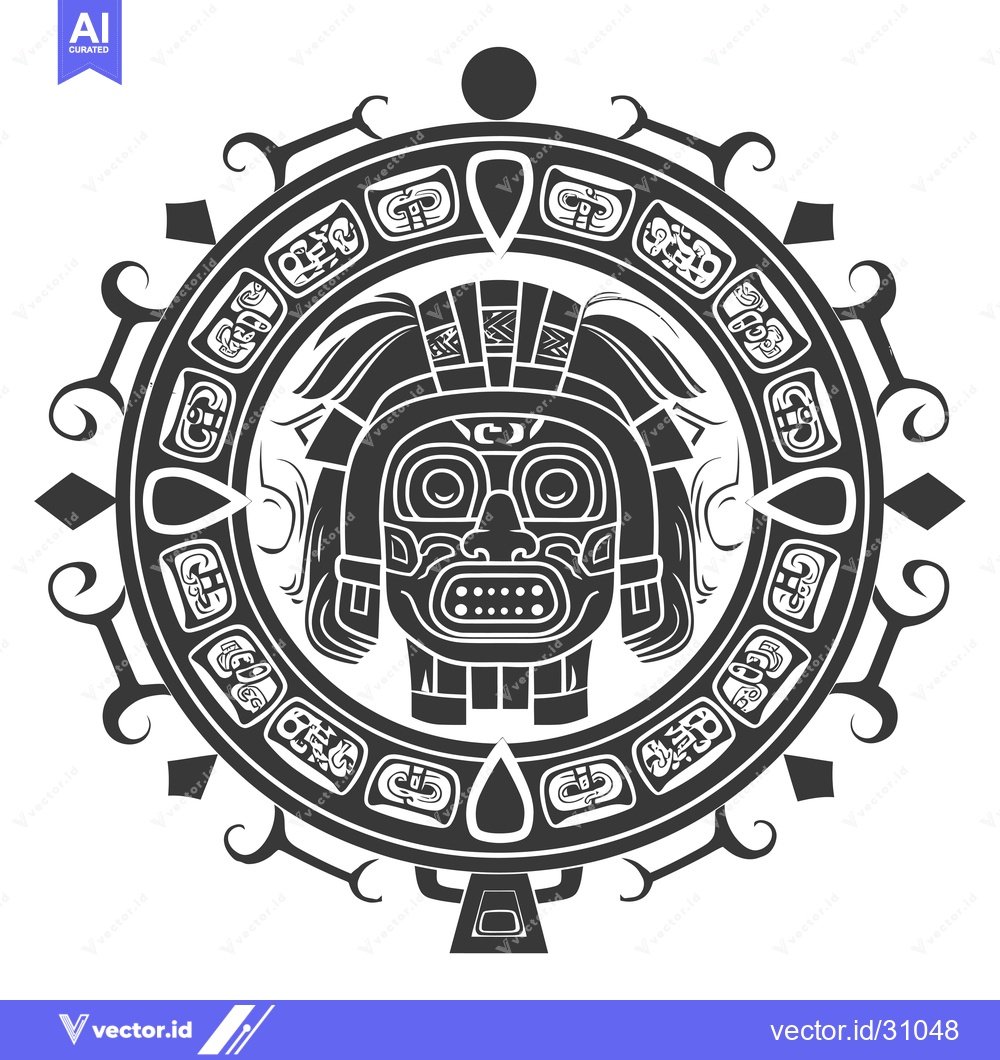 Premium Vector dari Circular Aztec Design with a Face in the Center