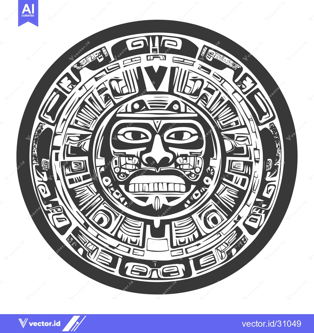Premium Vector dari Circular Aztec Design with a Face in the Center