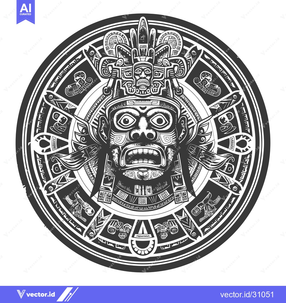 Premium Vector dari Circular Aztec Design with a Fearsome God Face