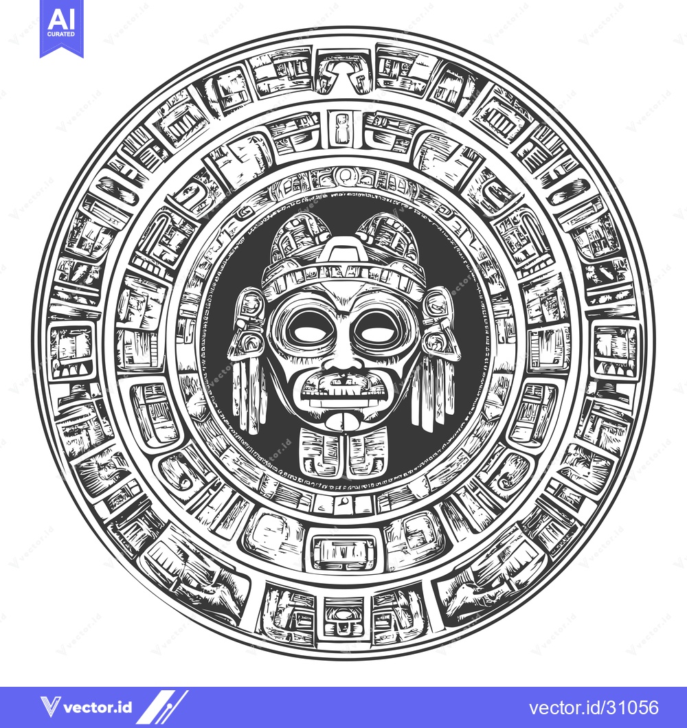 Premium Vector dari Circular Aztec Design with a Mask in the Center