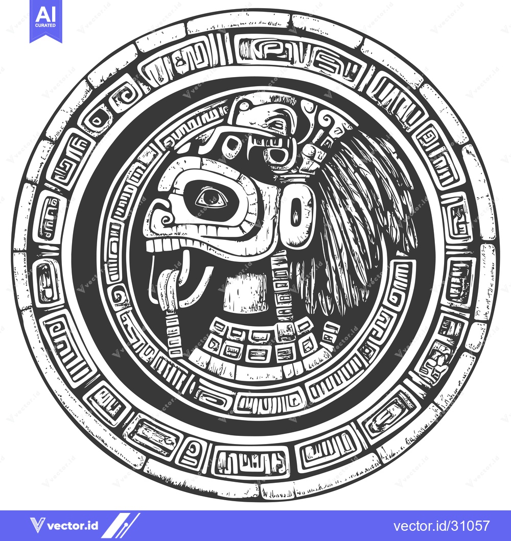 Premium Vector dari Circular Aztec Design with a Stylized Figurehead