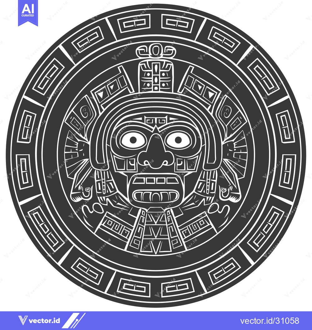 Premium Vector of Circular Aztec Design with a Stylized Human Face
