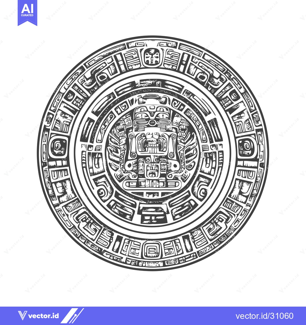 Premium Vector dari Circular Aztec Design with Central Deity Face