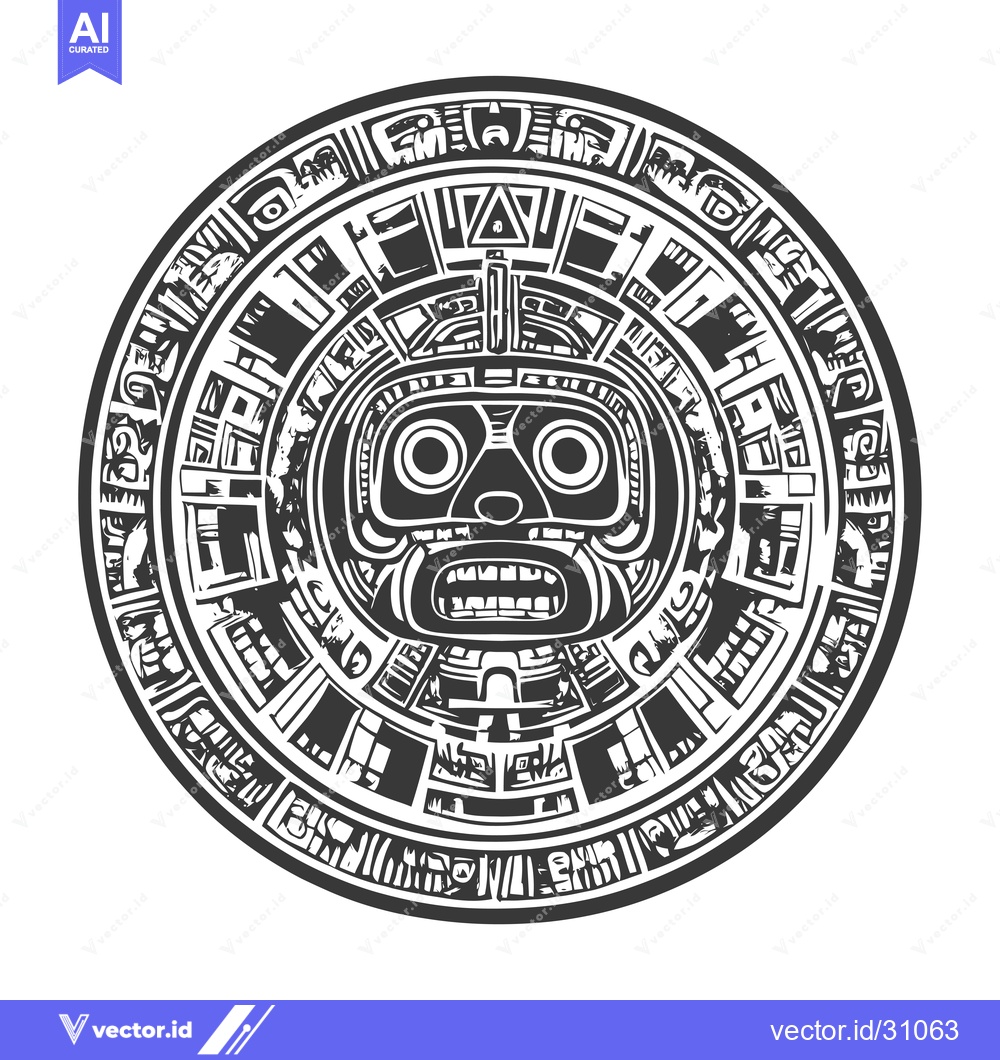 Premium Vector dari Circular Aztec Design with Central Face