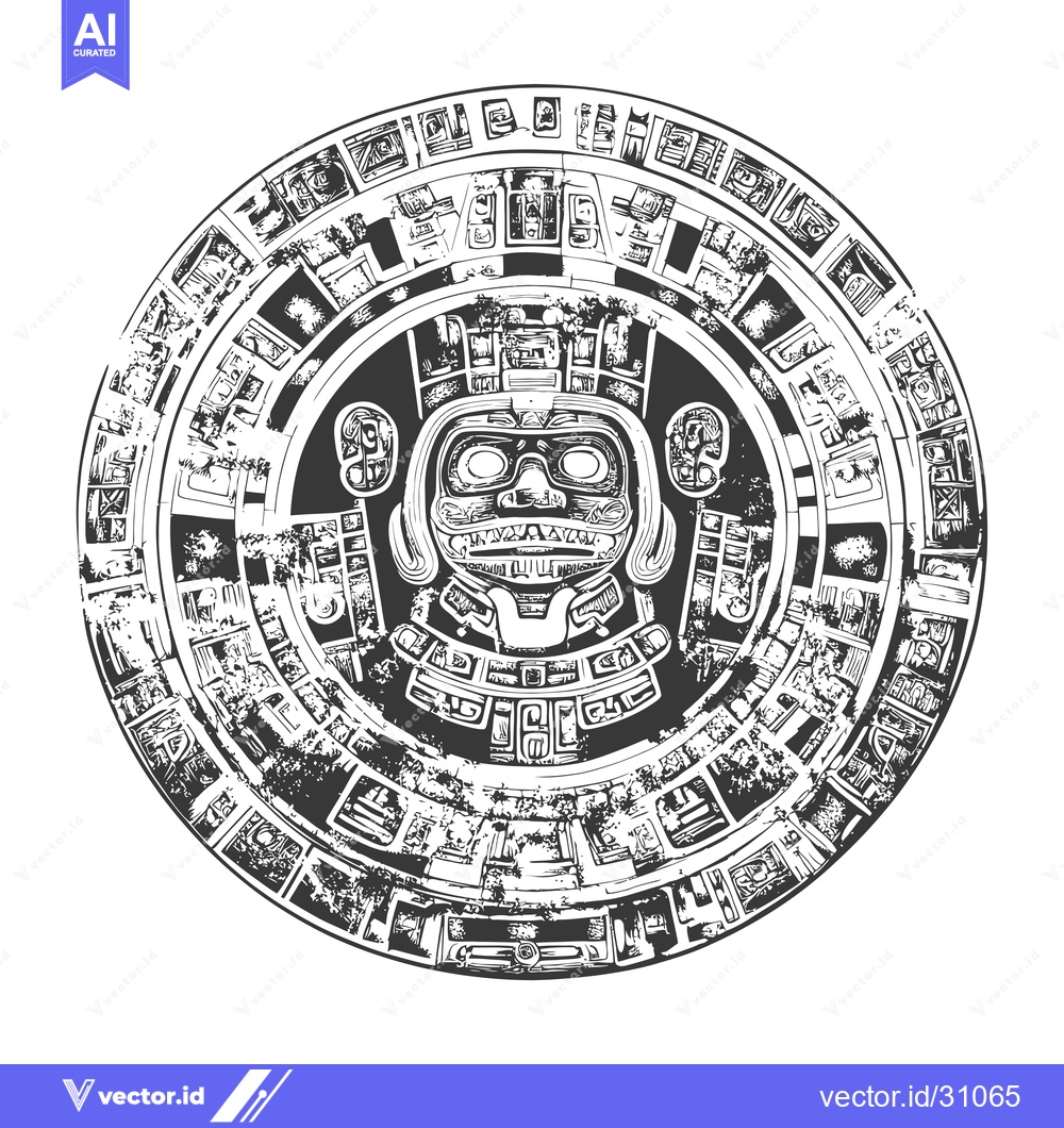 Premium Vector of Circular Aztec Design with Central Face and Geometric Patterns