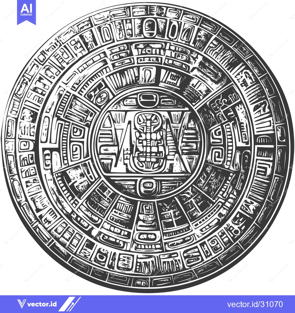 Premium Vector of Circular Aztec Design with Central Figure and Glyphs