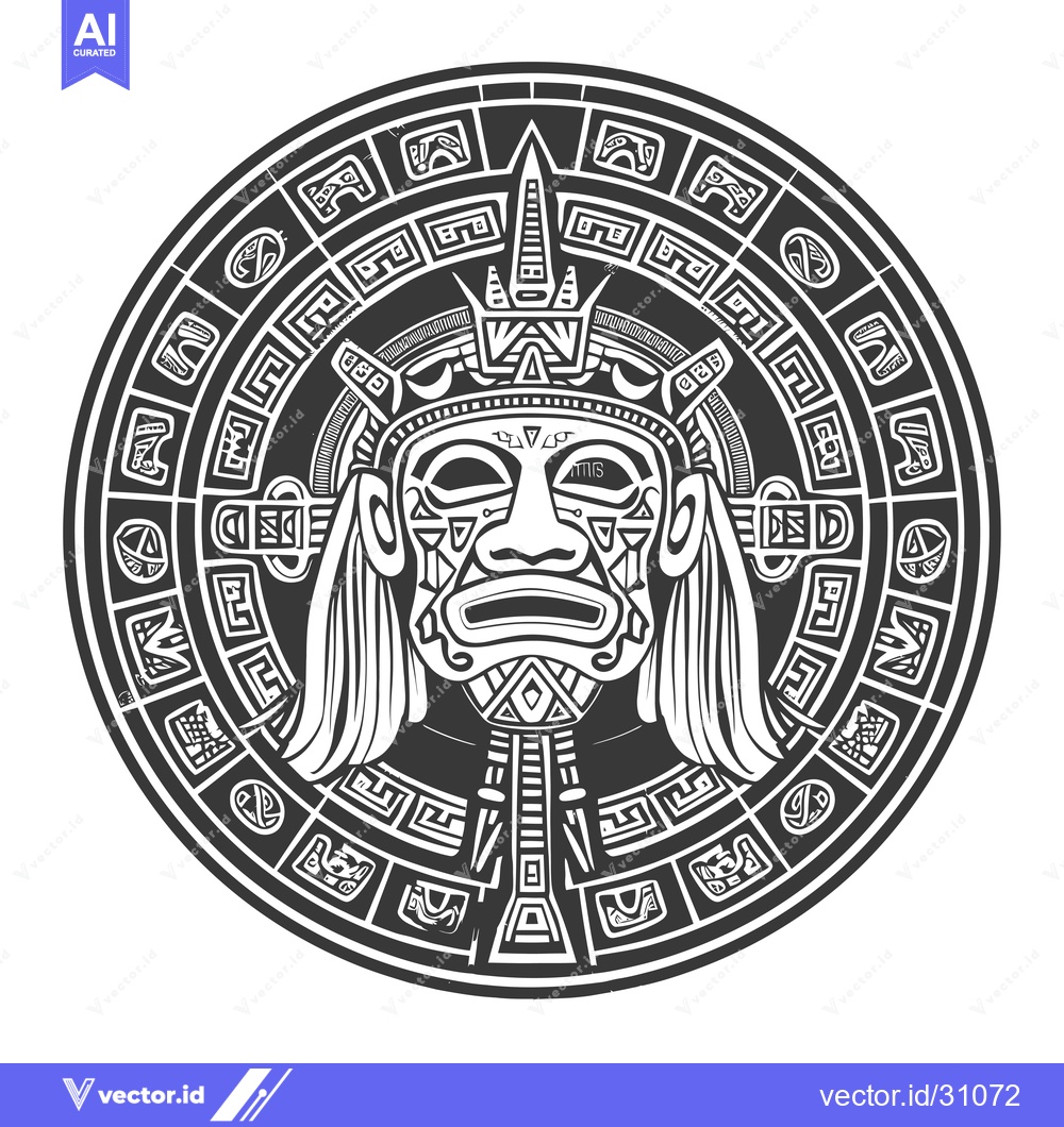 Premium Vector dari Circular Aztec Design with Central Mask and Geometric Patterns