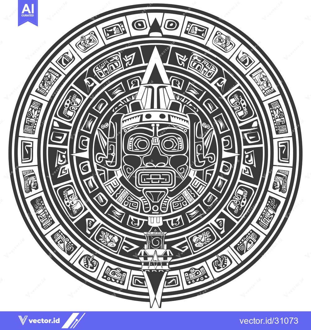 Premium Vector dari Circular Aztec Design with Central Mask and Surrounding Symbols