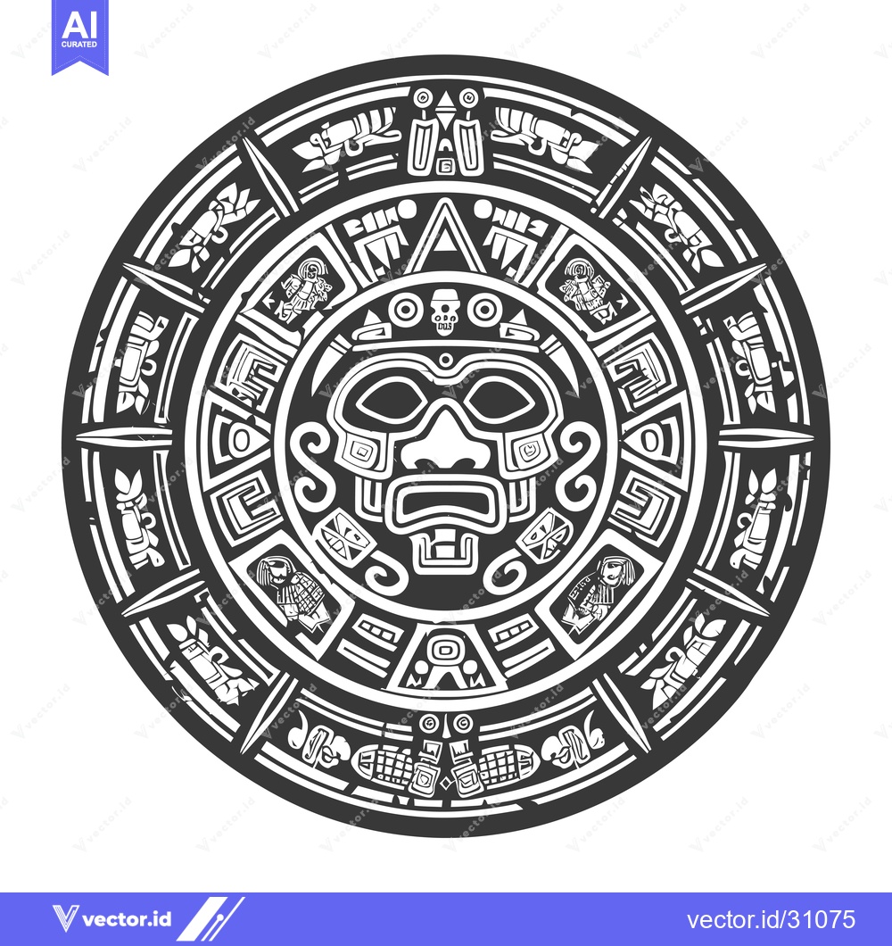 Premium Vector of Circular Aztec Design with Face and Geometric Patterns