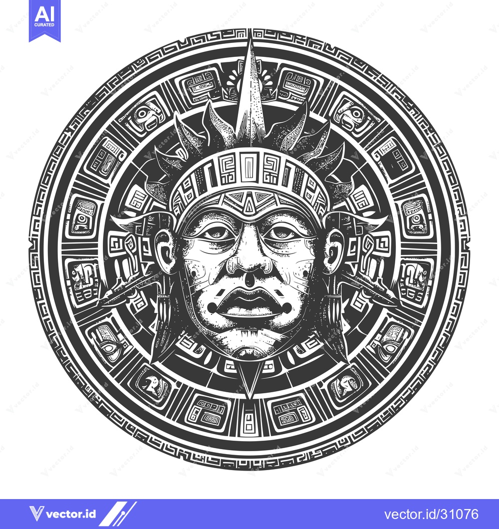 Premium Vector dari Circular Aztec Design with Face and Geometric Patterns