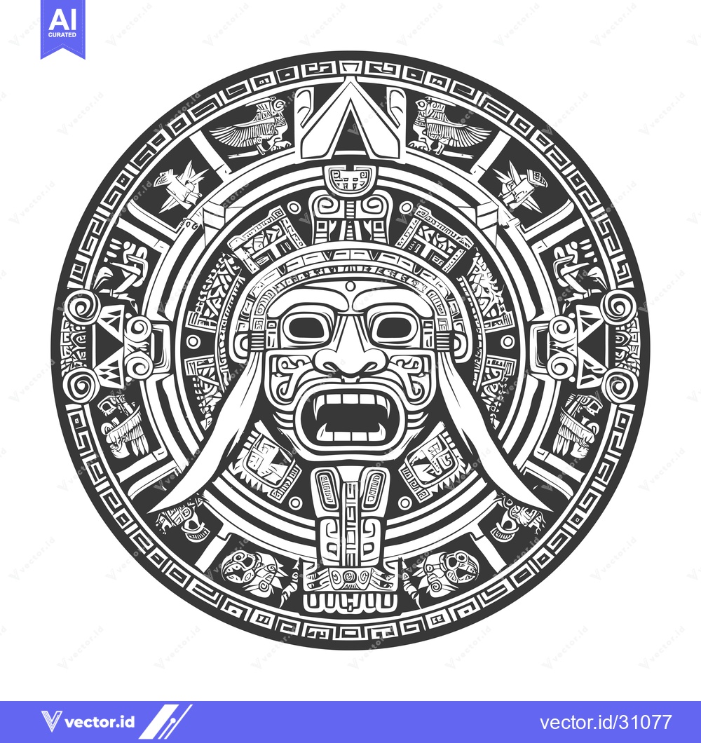Premium Vector dari Circular Aztec Design with Fangs and Ornate Details