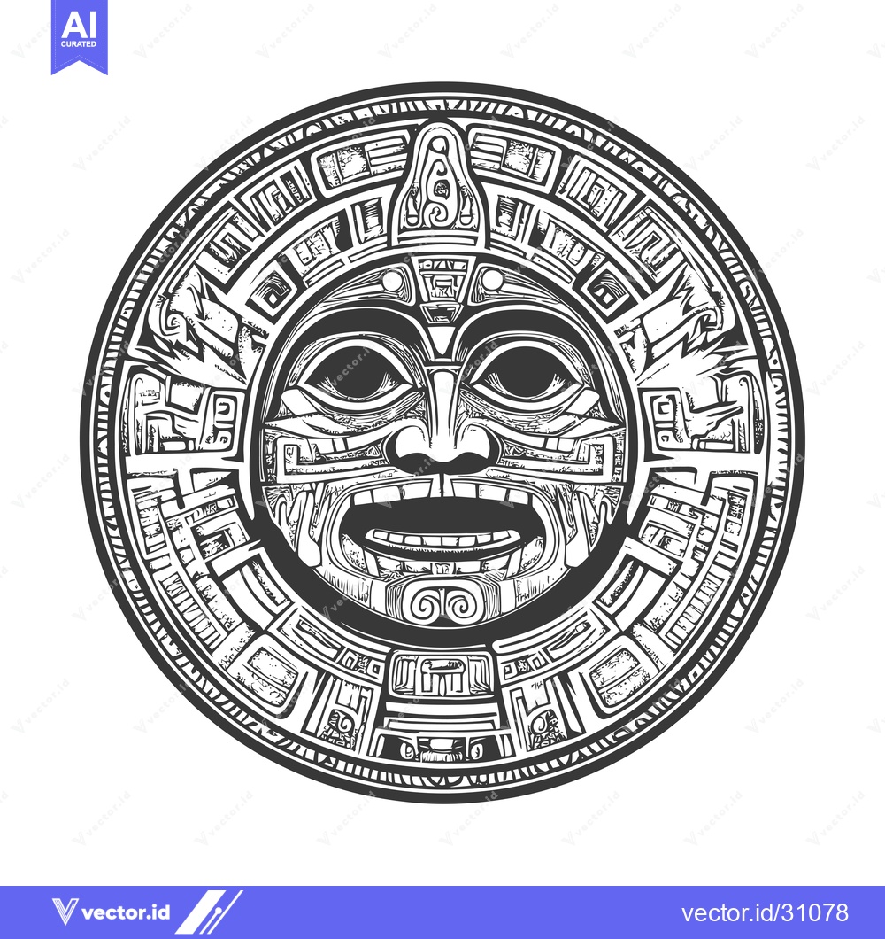 Premium Vector dari Circular Aztec Design with Intricate Facial Features
