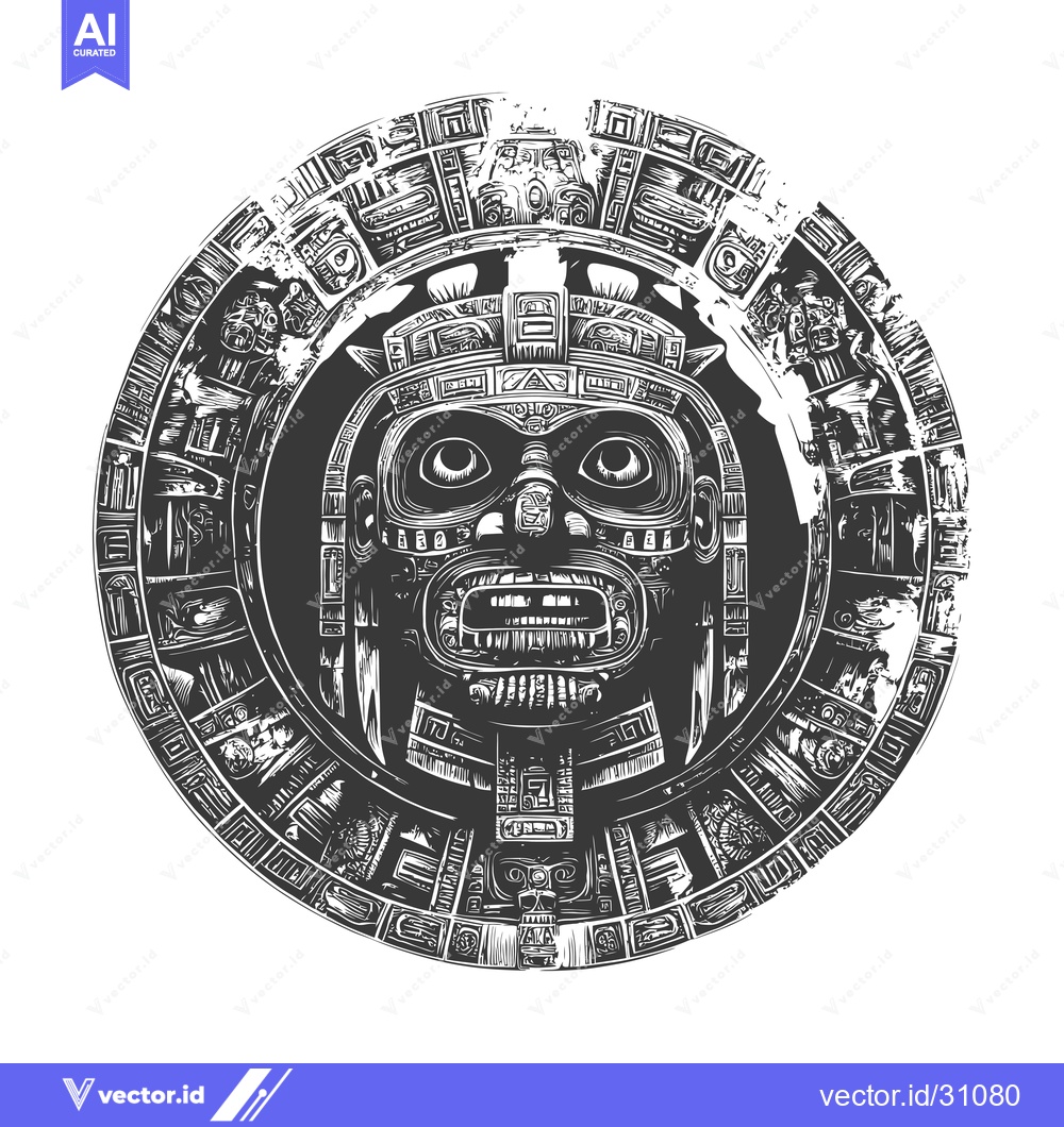 Premium Vector dari Circular Aztec Design with Intricate Mask and Glyphs