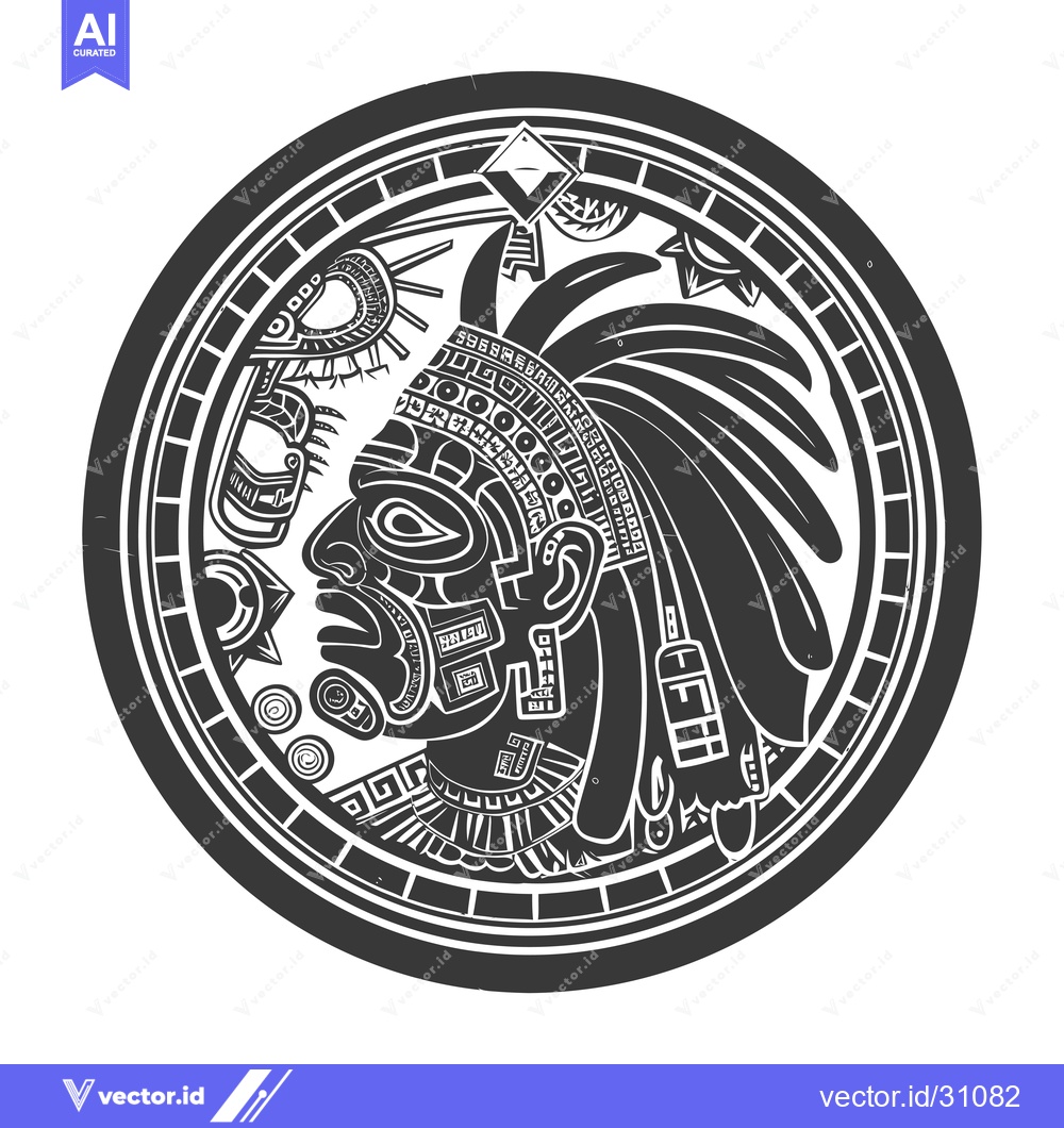 Premium Vector dari Circular Aztec Design with Profile Portrait of a Warrior