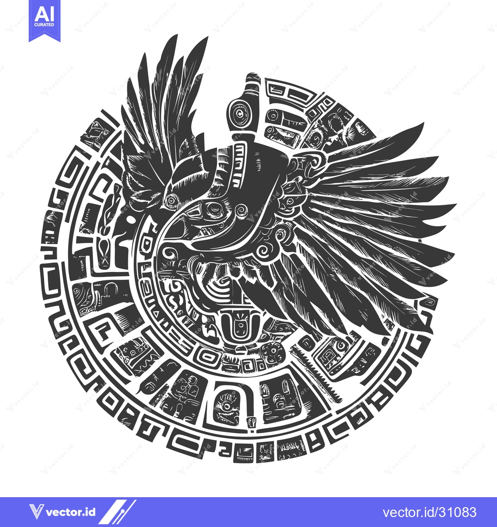 Premium Vector of Circular Aztec Design with Winged Figure