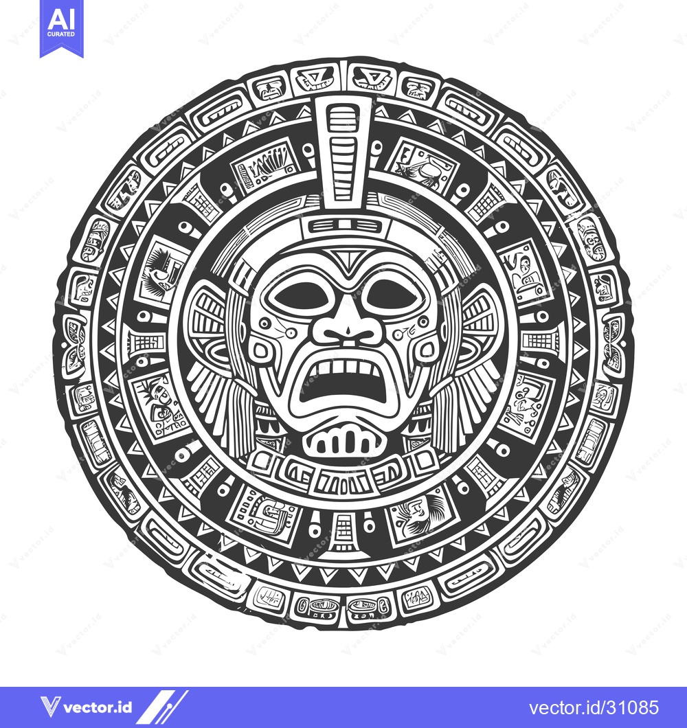 Premium Vector dari Circular Aztec Mask with Geometric Pattern