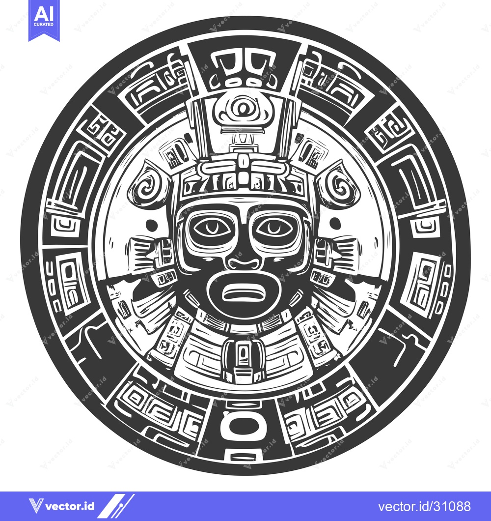 Premium Vector dari Circular Aztec Mask with Intricate Geometric Patterns