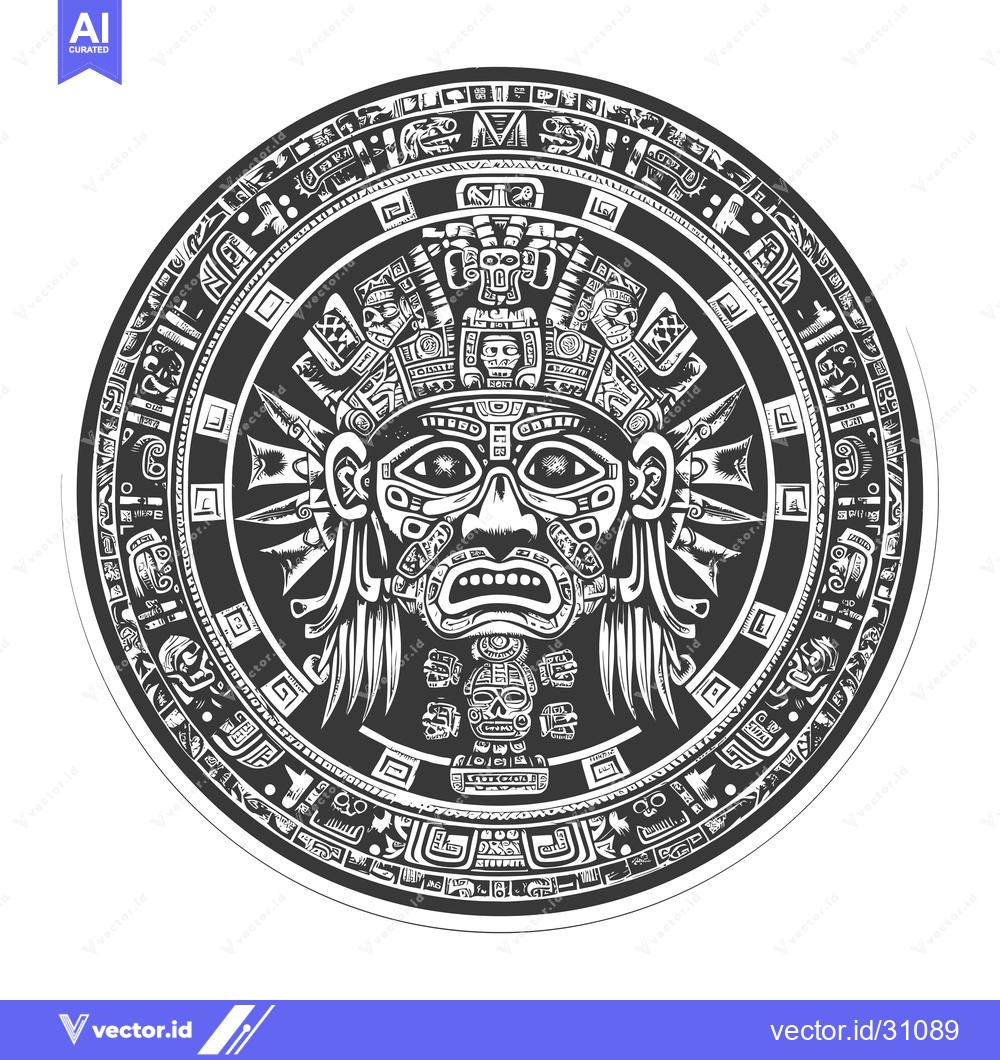 Premium Vector dari Circular Aztec Mask with Ornamental Border