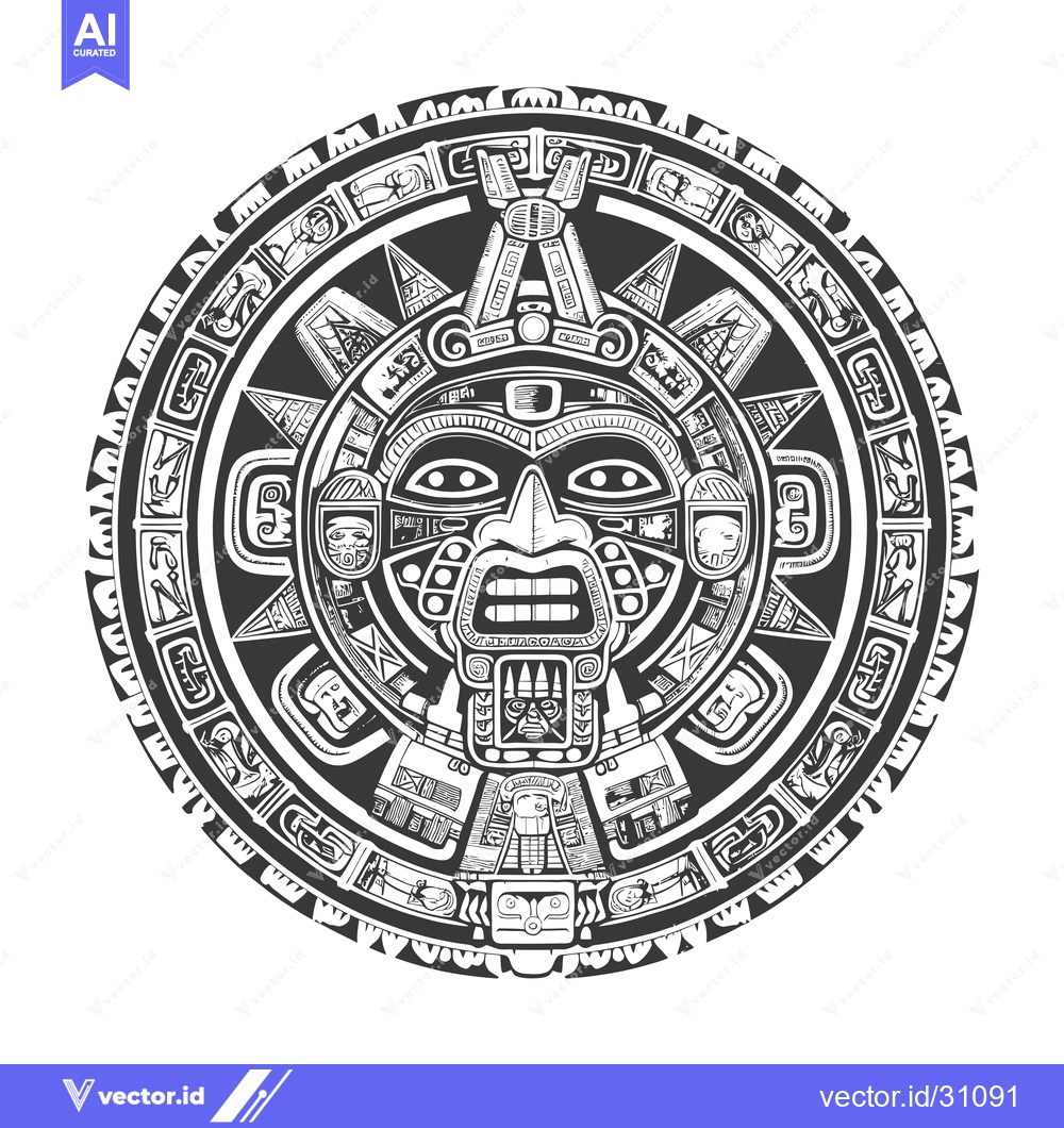Premium Vector dari Circular Aztec-Style Design with Detailed Mask and Glyphs