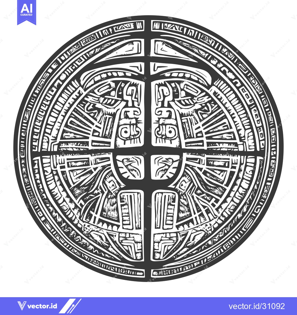 Premium Vector dari Circular Aztec-Style Design with Geometric Patterns and Stylized Faces