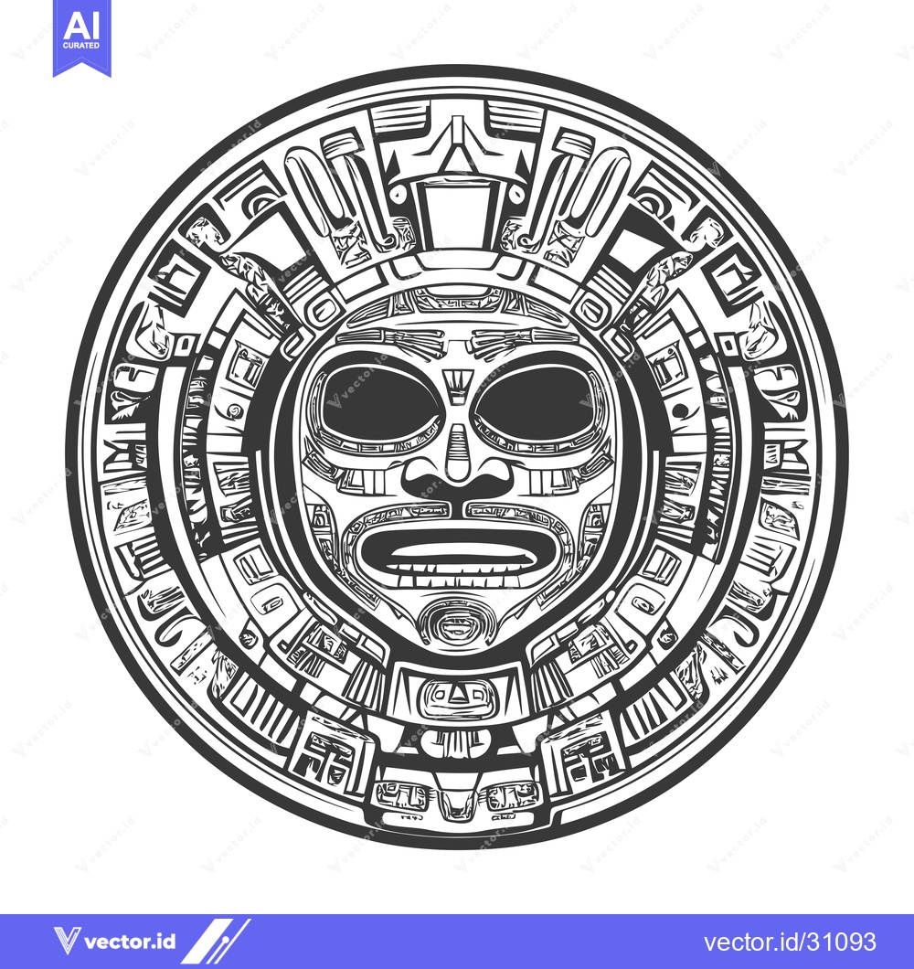 Premium Vector dari Circular Aztec-Style Mask with Intricate Geometric Designs