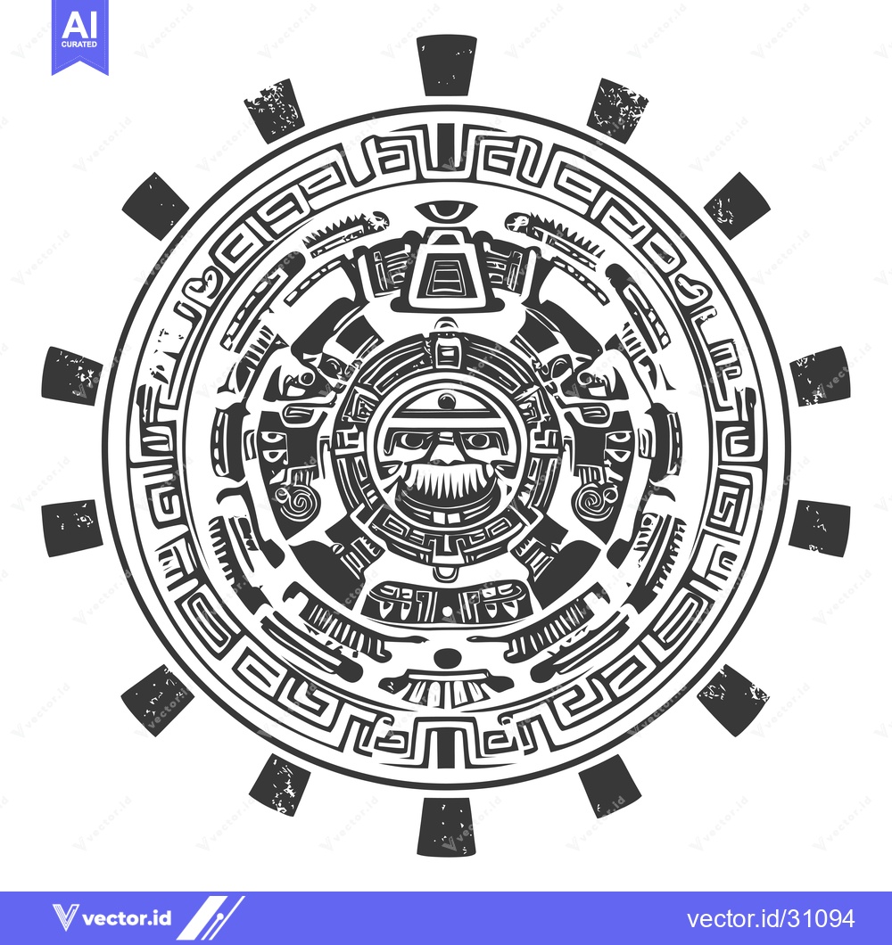 Premium Vector dari Circular Aztec-Style Pattern with a Central Face