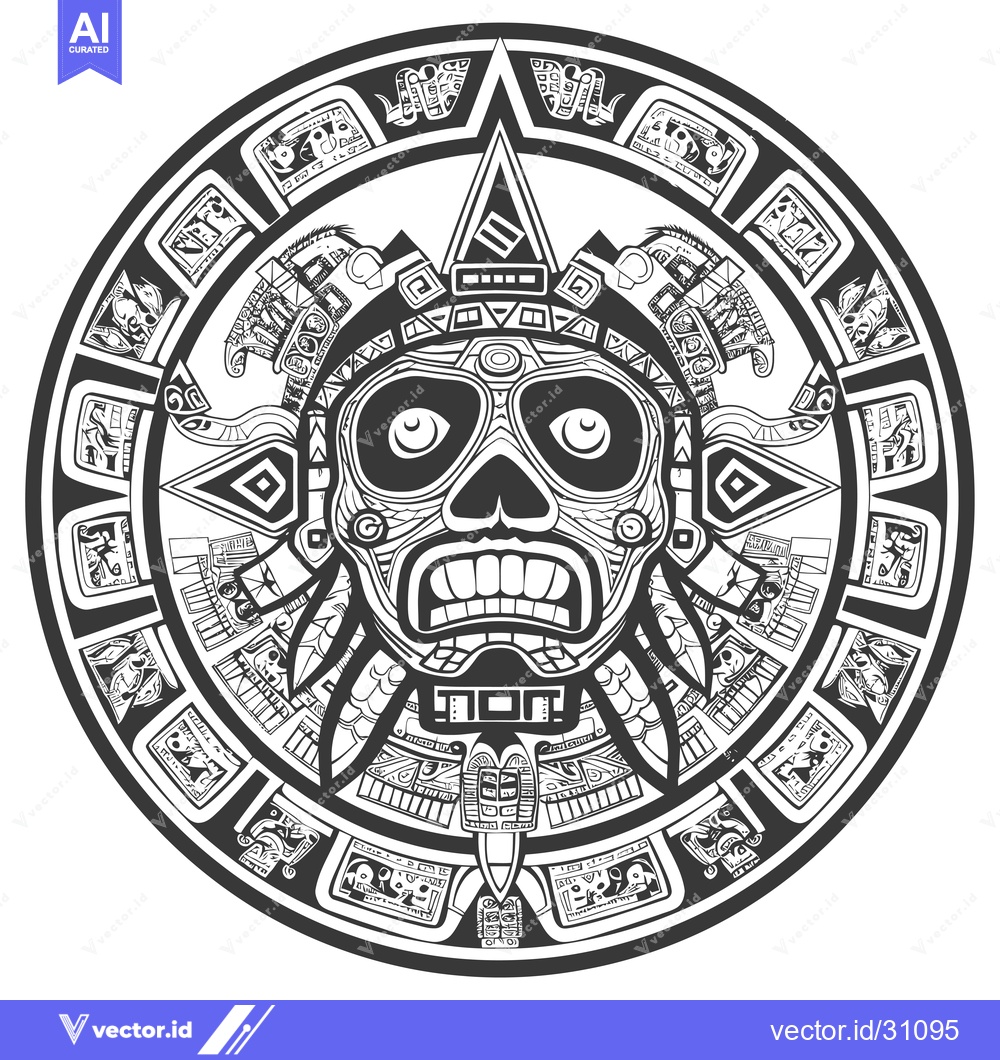 Premium Vector dari Circular Aztec Sun God Calendar With Intricate Detail