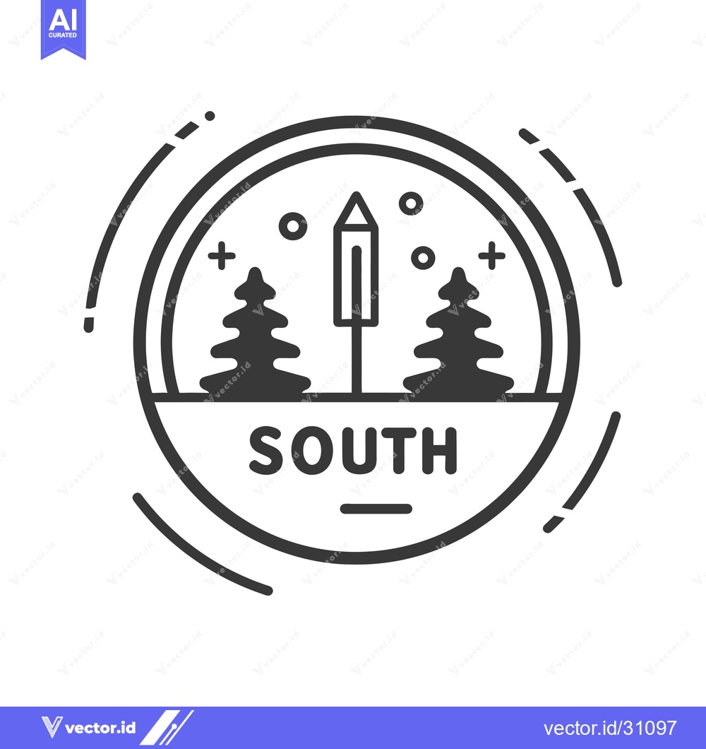 Premium Vector dari Circular Badge with a Pencil, Two Pine Trees, and the Word "South"