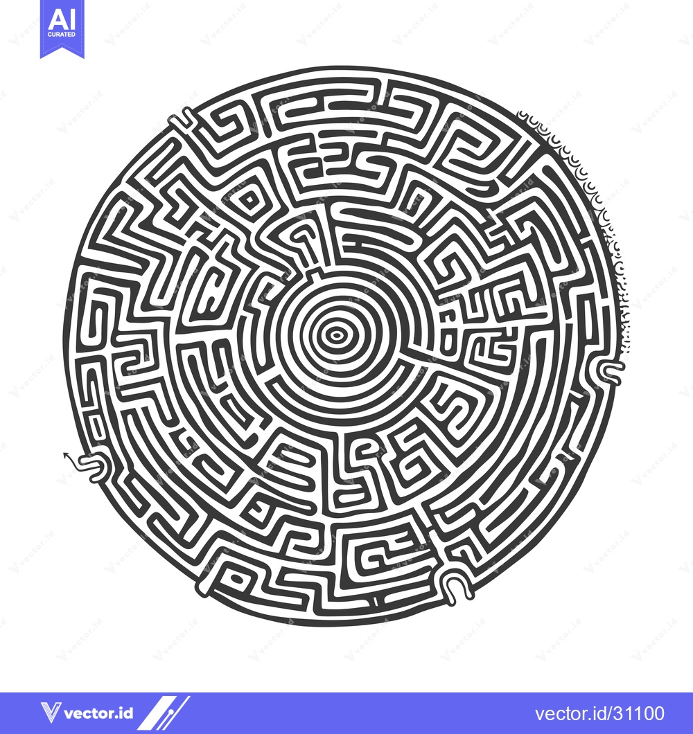 Premium Vector of Circular Black and White Maze with an Entrance and an Arrow