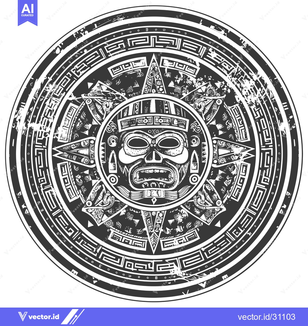 Premium Vector of Circular Design Featuring a Geometric Mayan-Inspired Mask