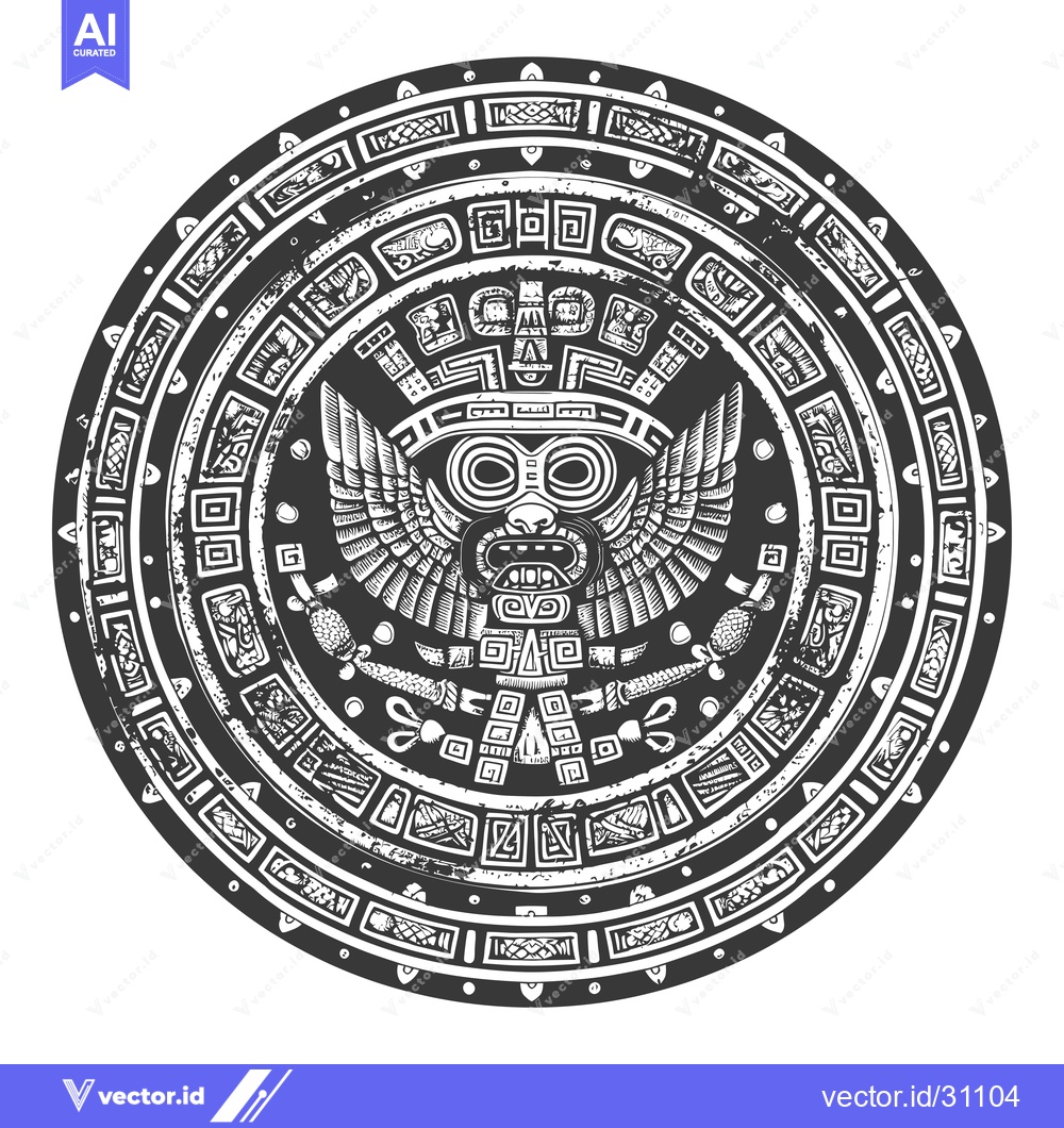 Premium Vector dari Circular Design Featuring a Mayan Deity with Wings