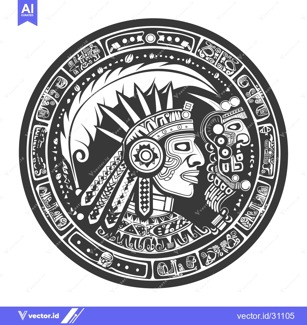 Premium Vector dari Circular Design Featuring an Aztec Warrior in Profile