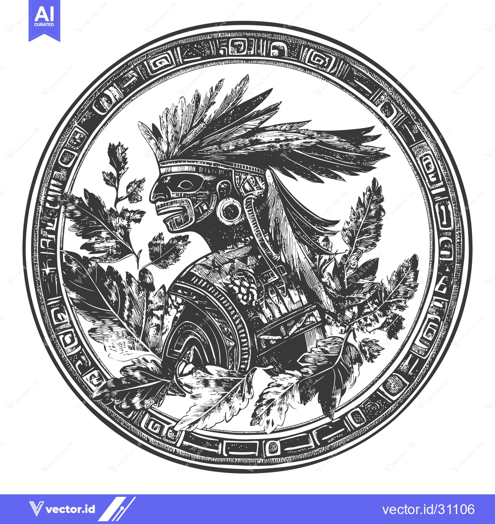 Premium Vector of Circular design featuring an indigenous figure with a feathered headdr