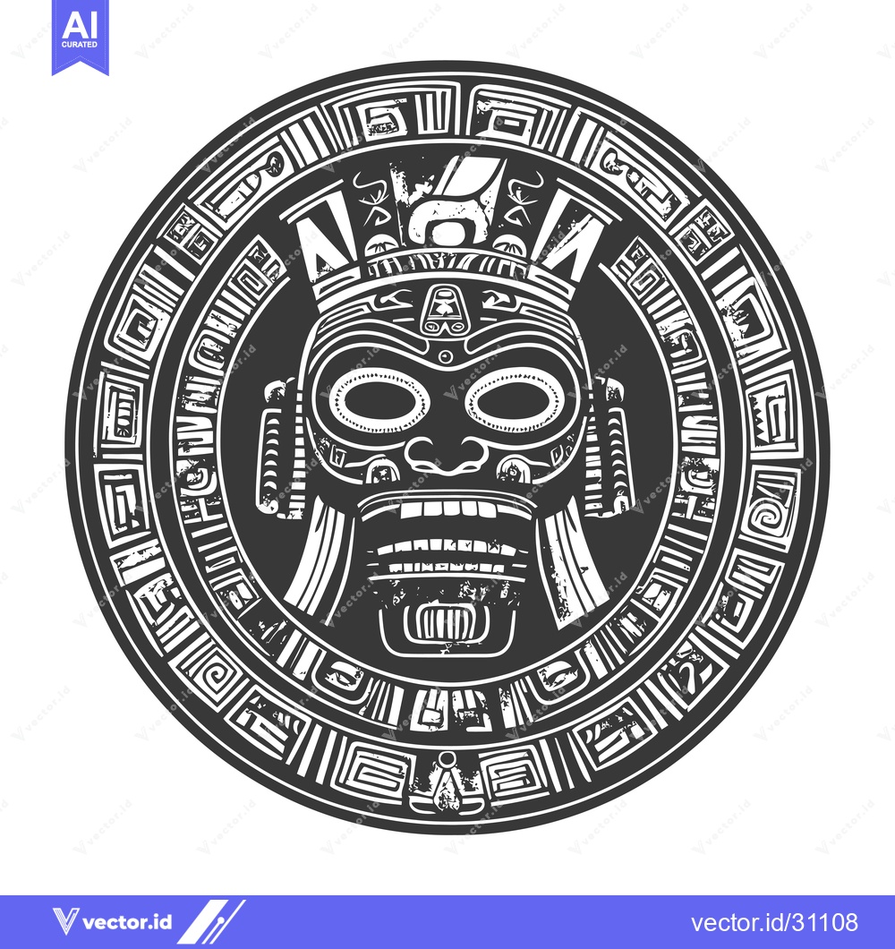 Premium Vector of Circular Design Featuring a Tribal Mask with Geometric Details