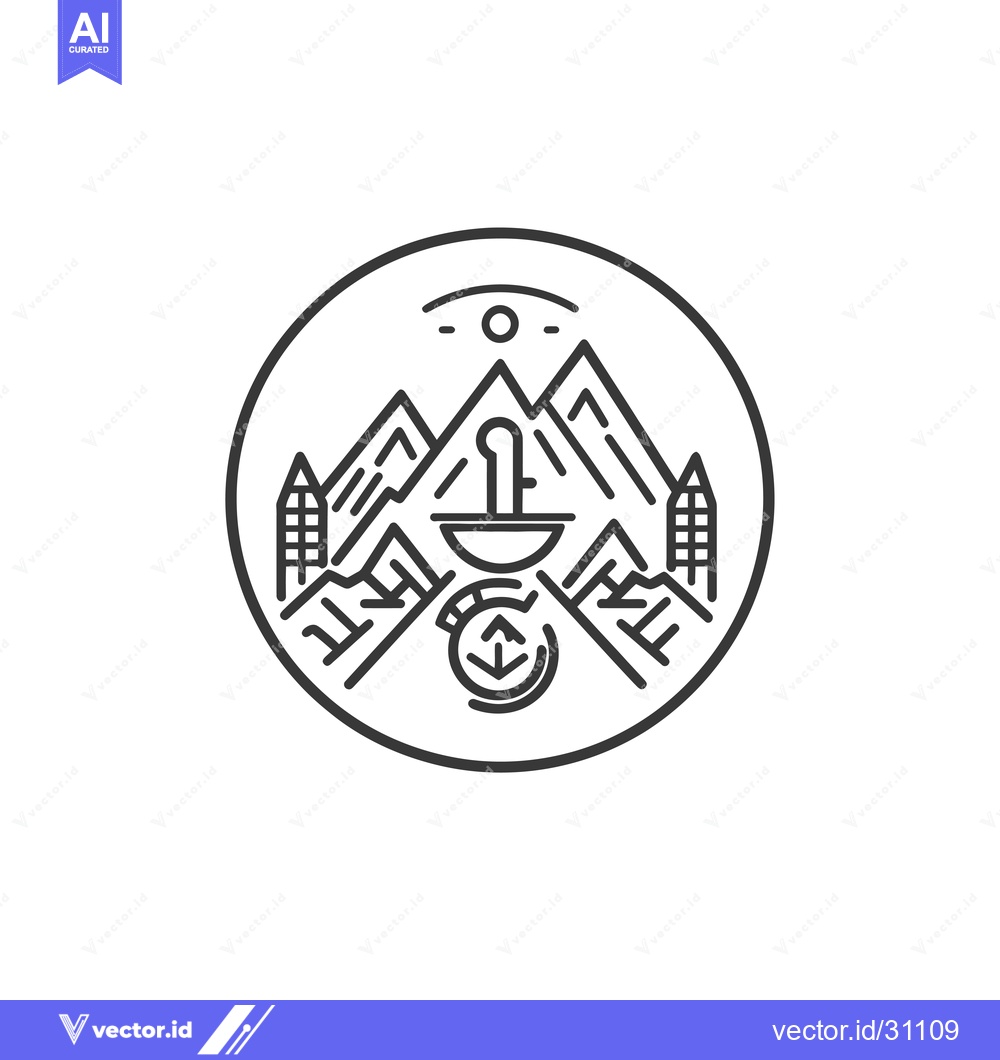 Premium Vector dari Circular Design Featuring Mountains, a Sun, and Arrows