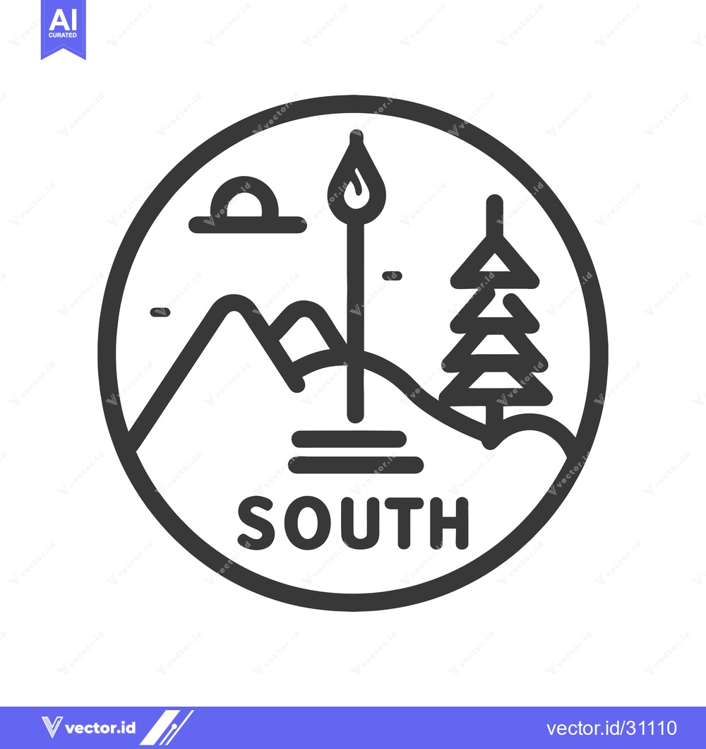 Premium Vector dari Circular Design with a Burning Torch, Mountain, and Tree, Indicating S